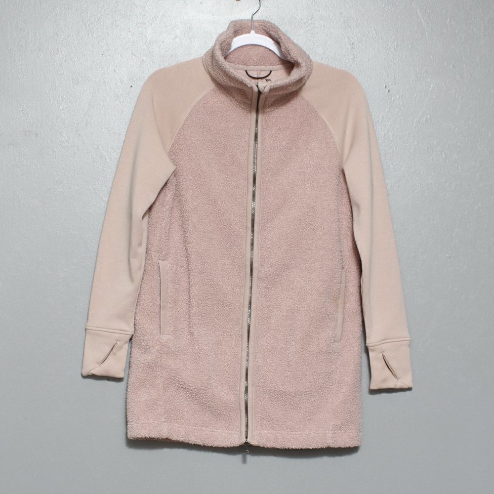 All in motion dusty pink faux Sherpa thumb hole active full zip jacket
